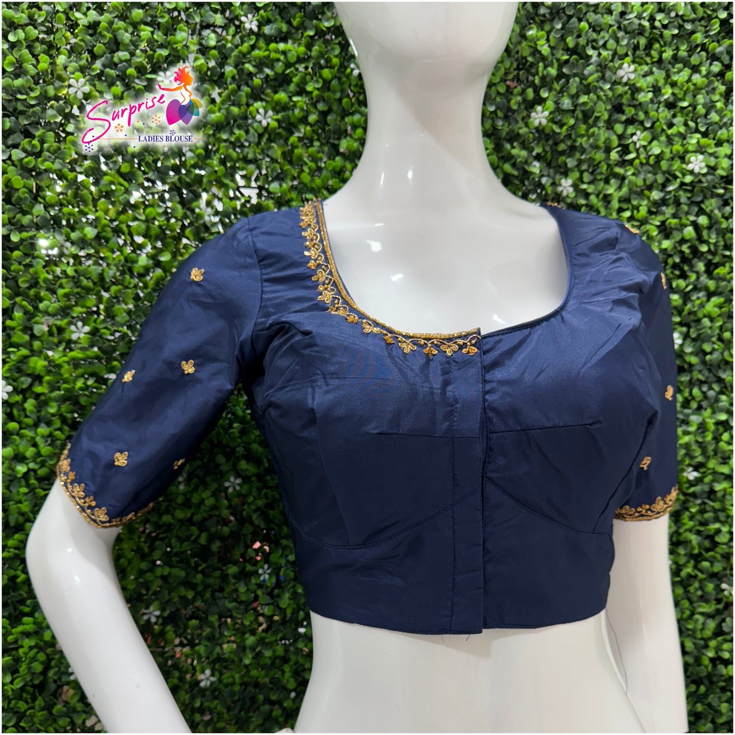Handwork designer Ari work blouse navy blue color