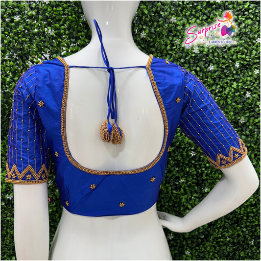 Designer handwork Ari work blouse Blue color