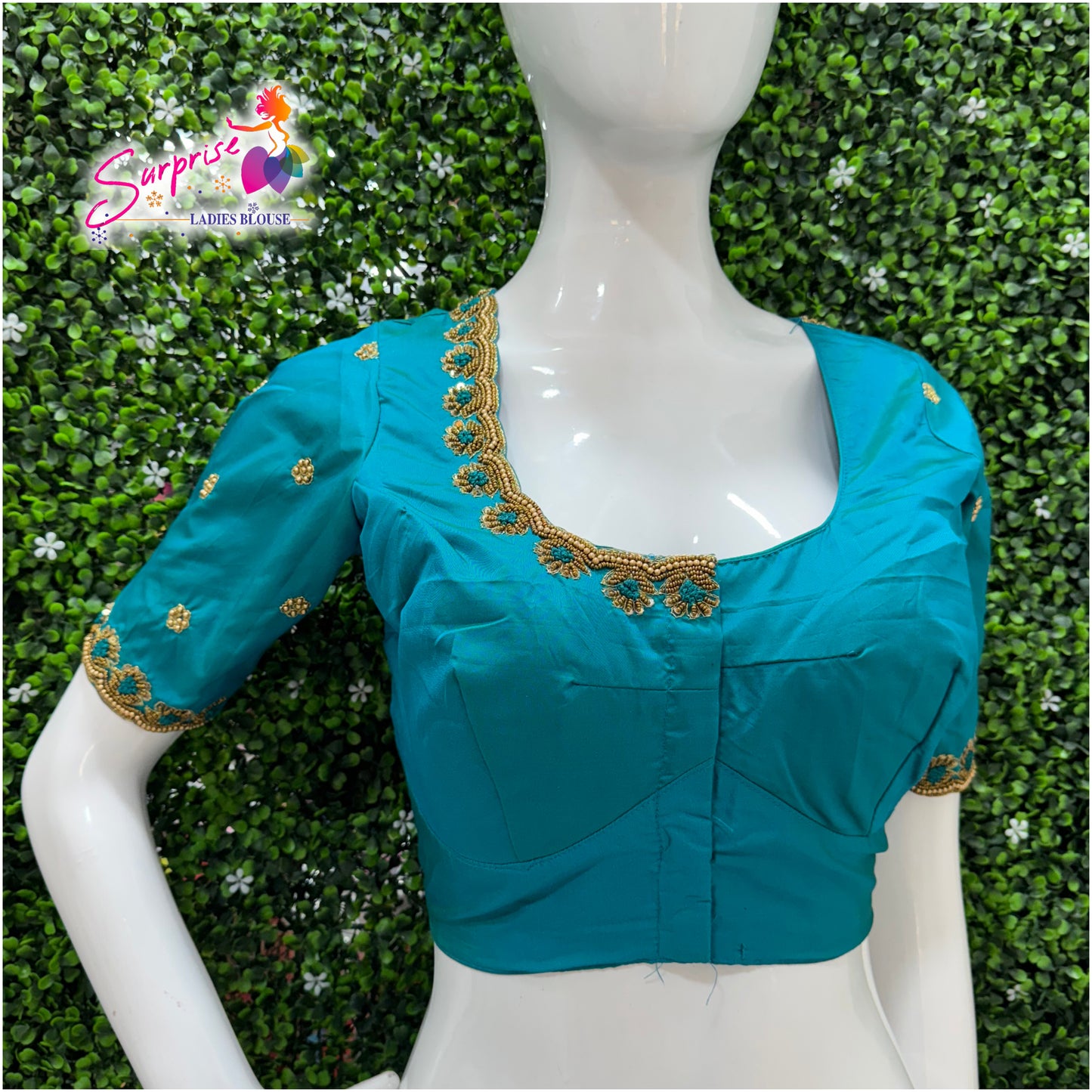 Designer handwork Ari work blouse Blue color