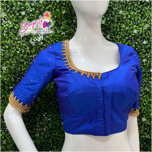 Designer handwork Ari work blouse Blue color