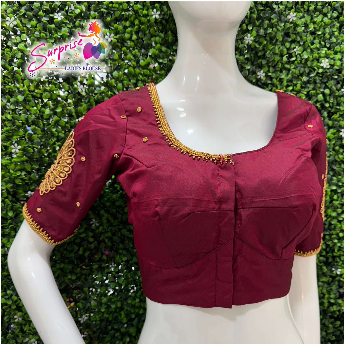 Designer handwork Ari work blouse Maroon color