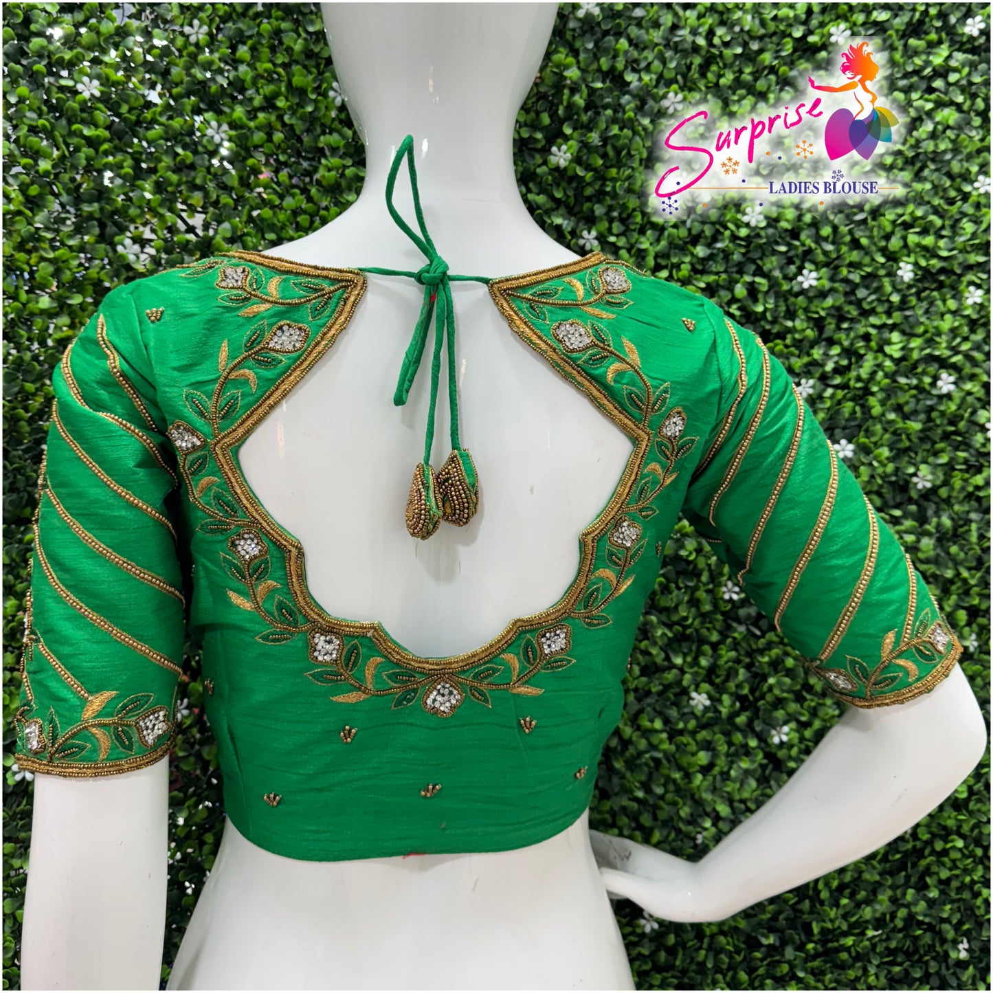 Designer handwork Ari work blouse Green color