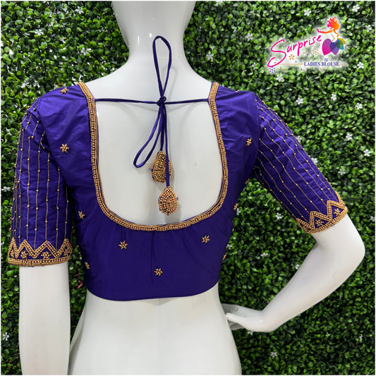 Designer handwork Ari work blouse Blue color