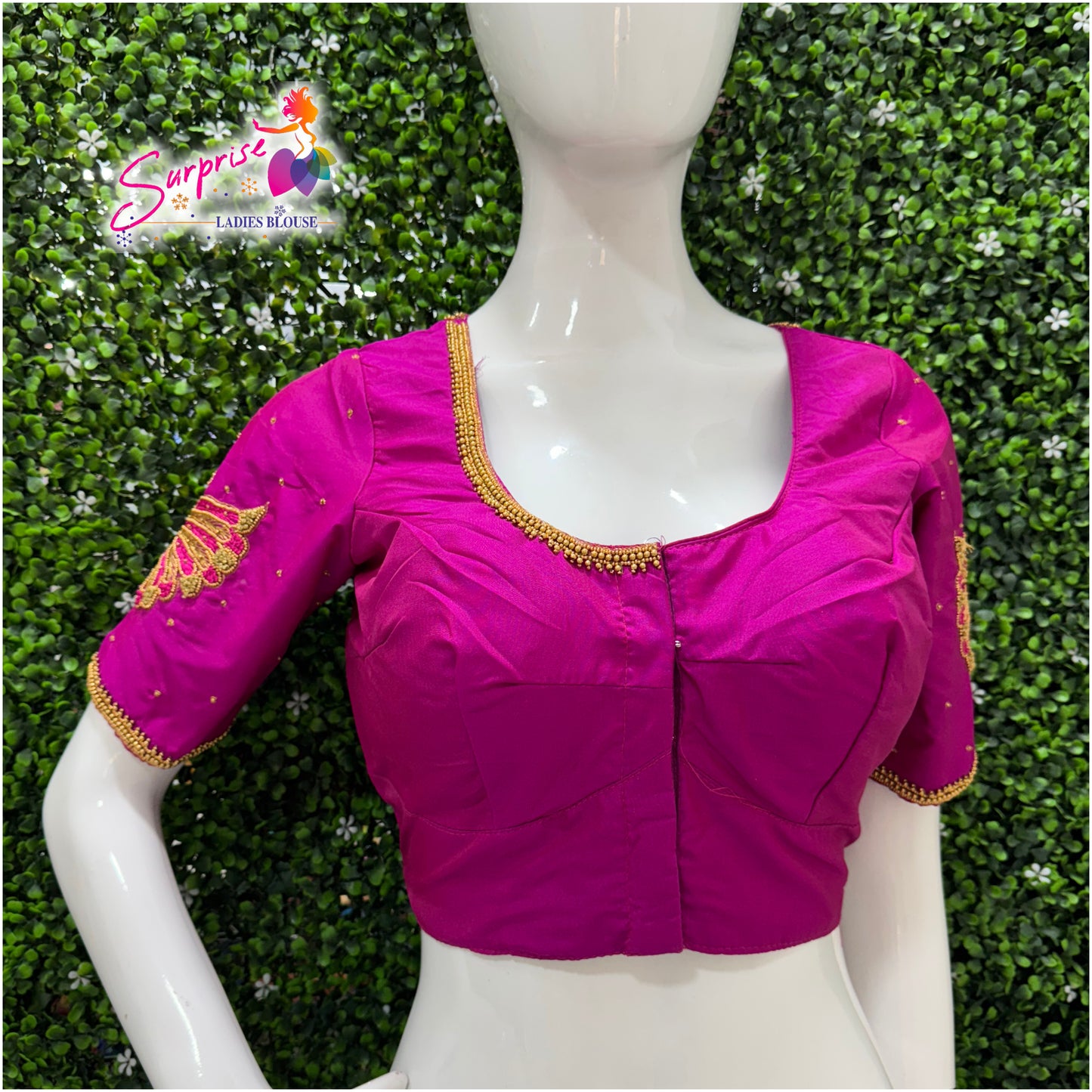 Designer handwork Ari work blouse pink color