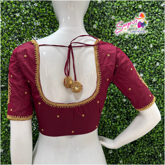 Designer handwork Ari work blouse Maroon color