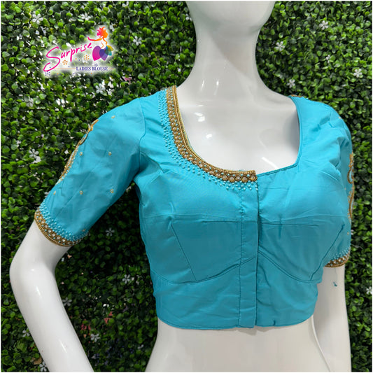 Designer handwork Ari work blouse Blue color