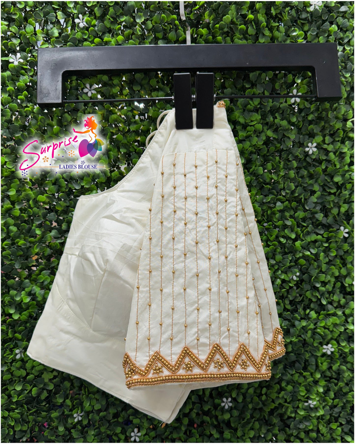Designer handwork Ari work blouse cream / off white color