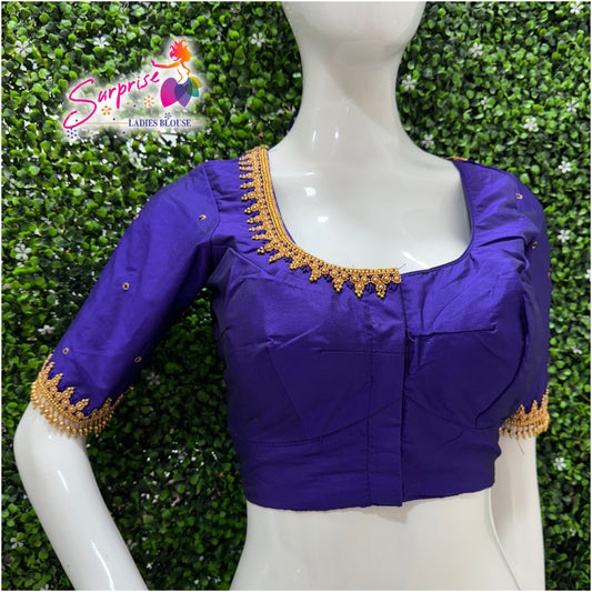 Designer handwork Ari work blouse Blue color