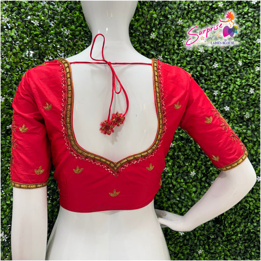 Designer handwork Ari work blouse Red color