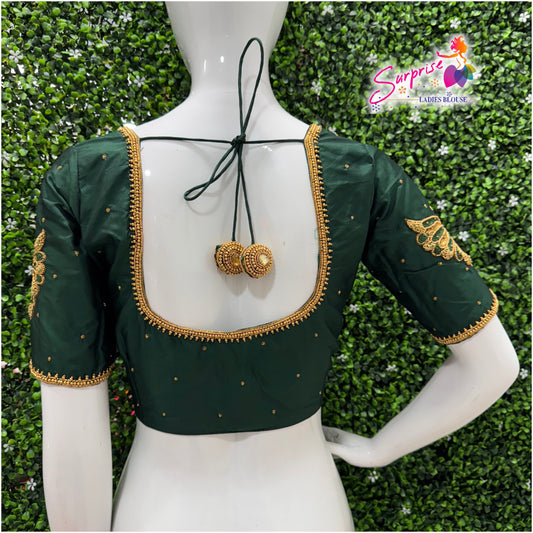 Designer handwork Ari work blouse Green color