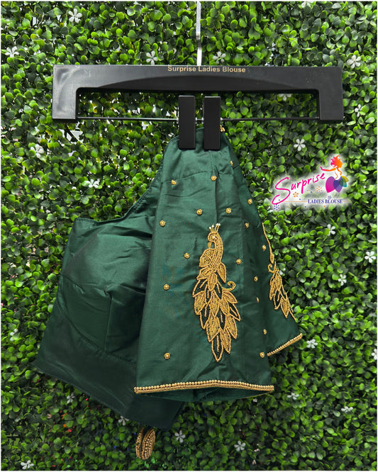 Designer handwork Ari work blouse Green color