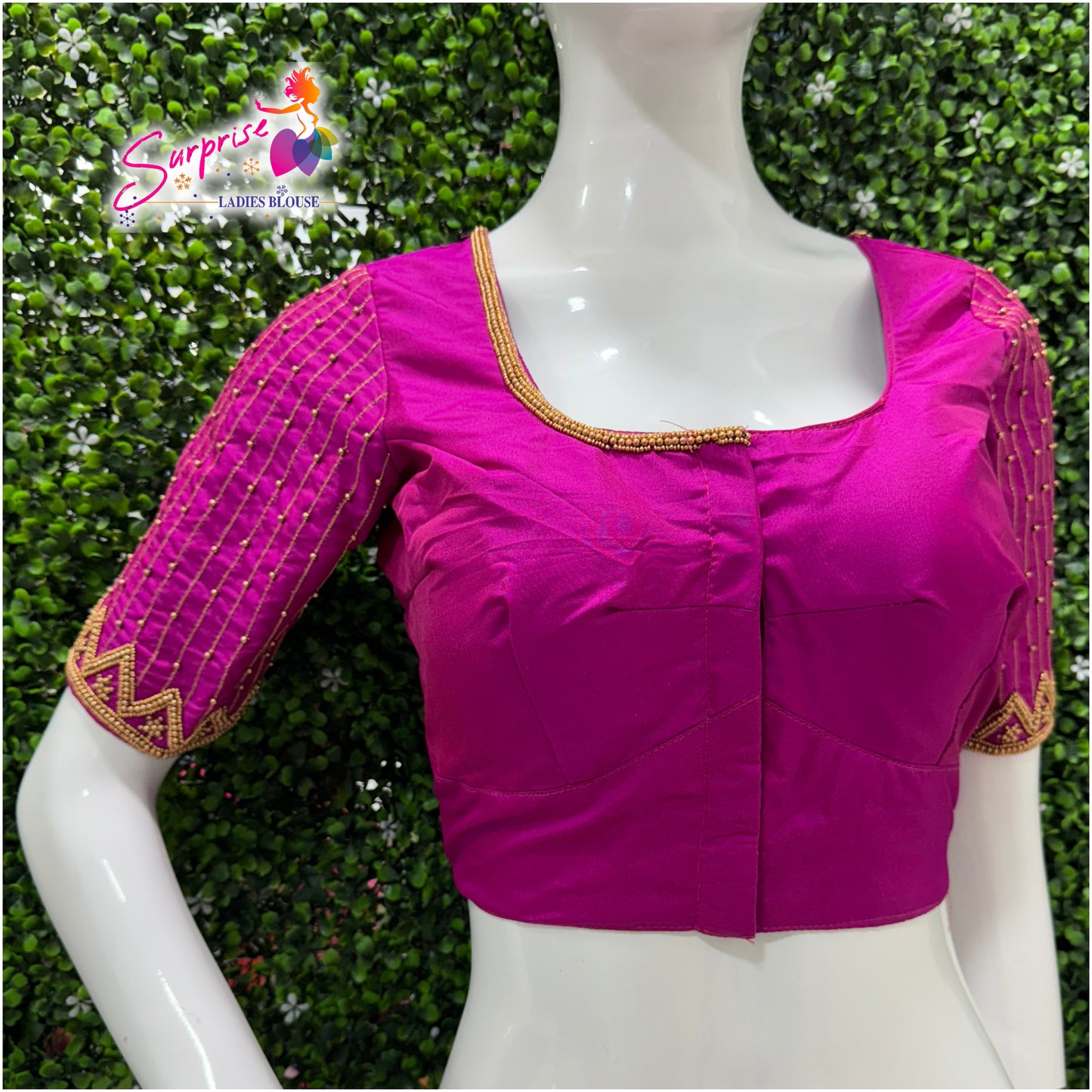 Designer handwork Ari work blouse Pink color