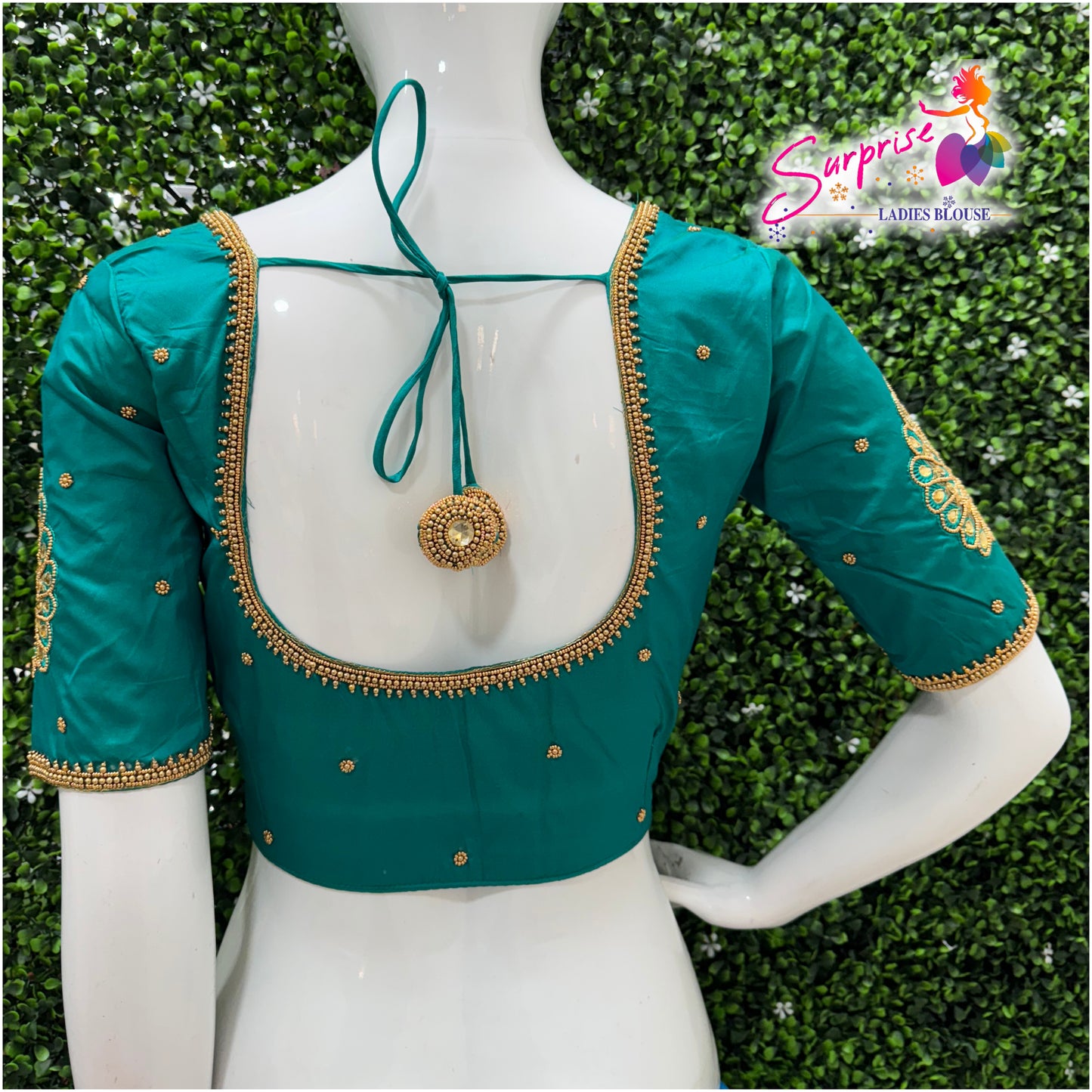 Designer handwork Ari work blouse Blue color