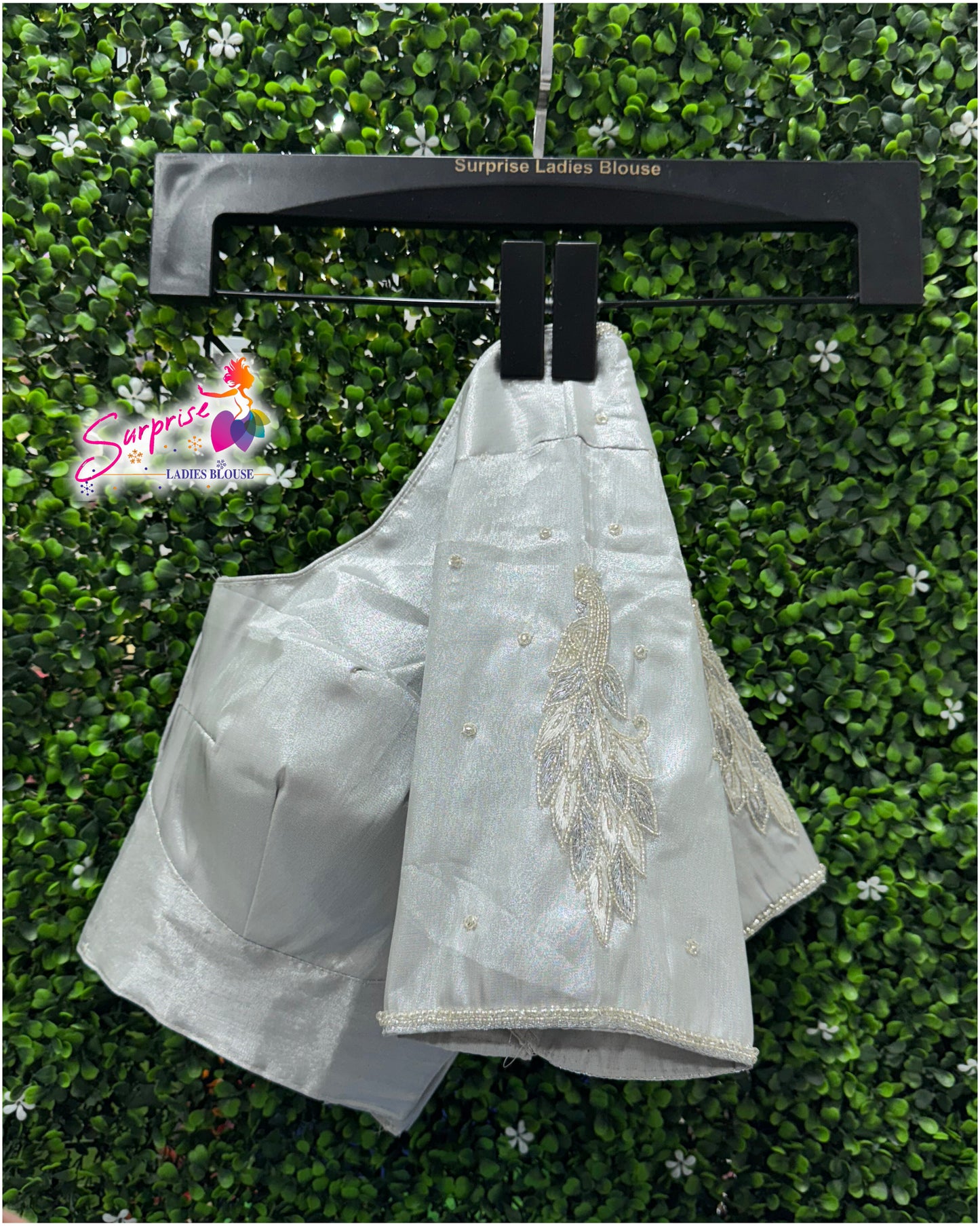 Designer handwork Ari work blouse Silver color