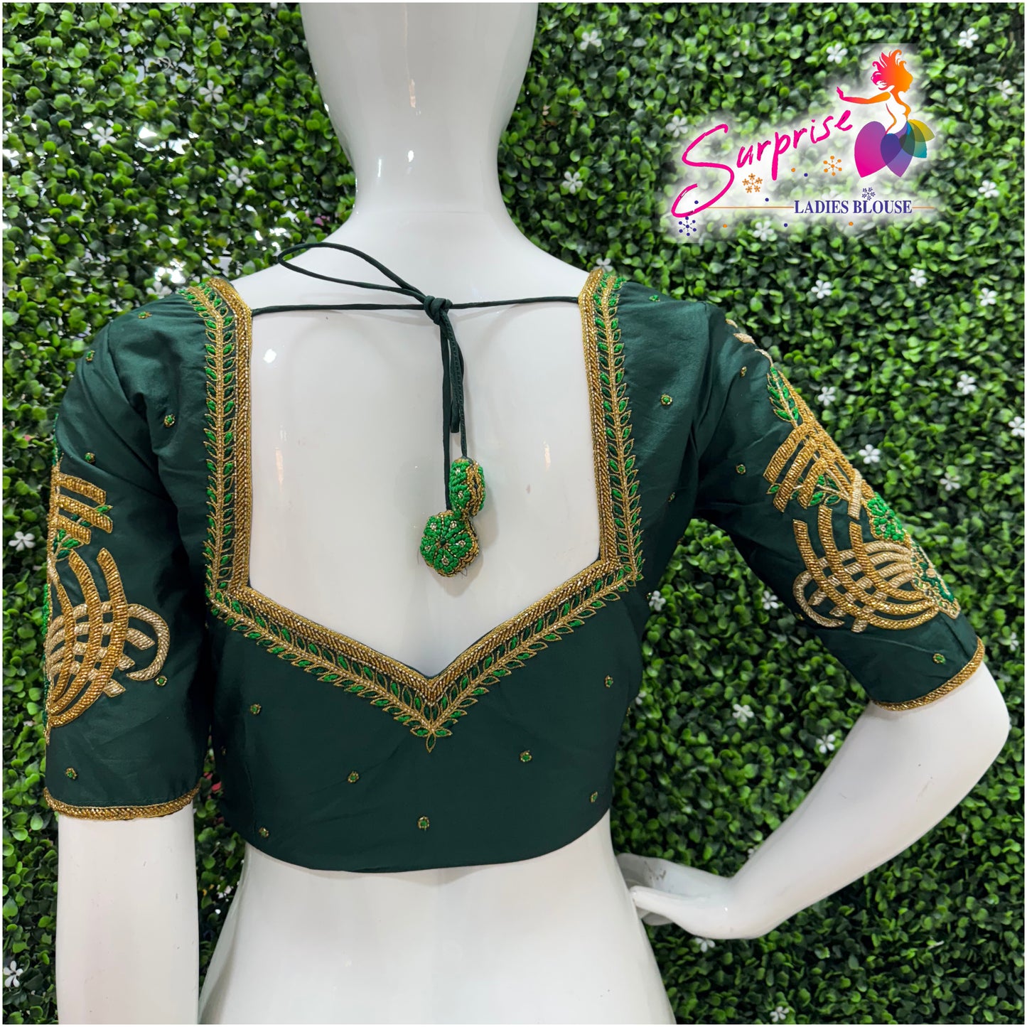 Designer handwork Ari work blouse Green color