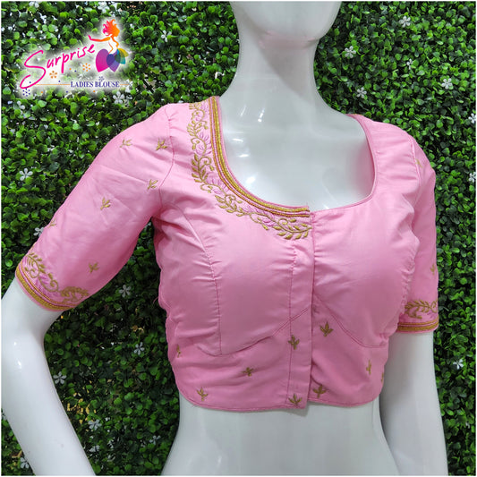 Machine work designer Readymade blouse pink color
