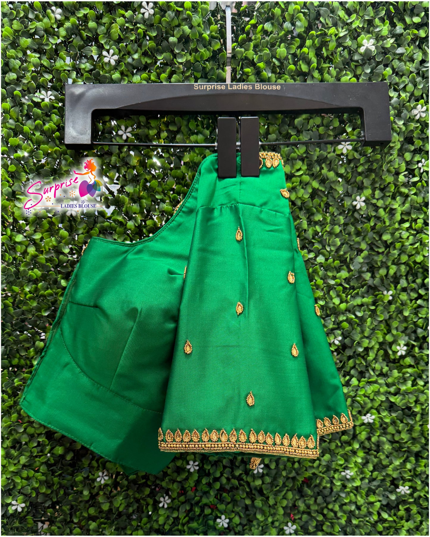 Designer handwork Ari work blouse green color