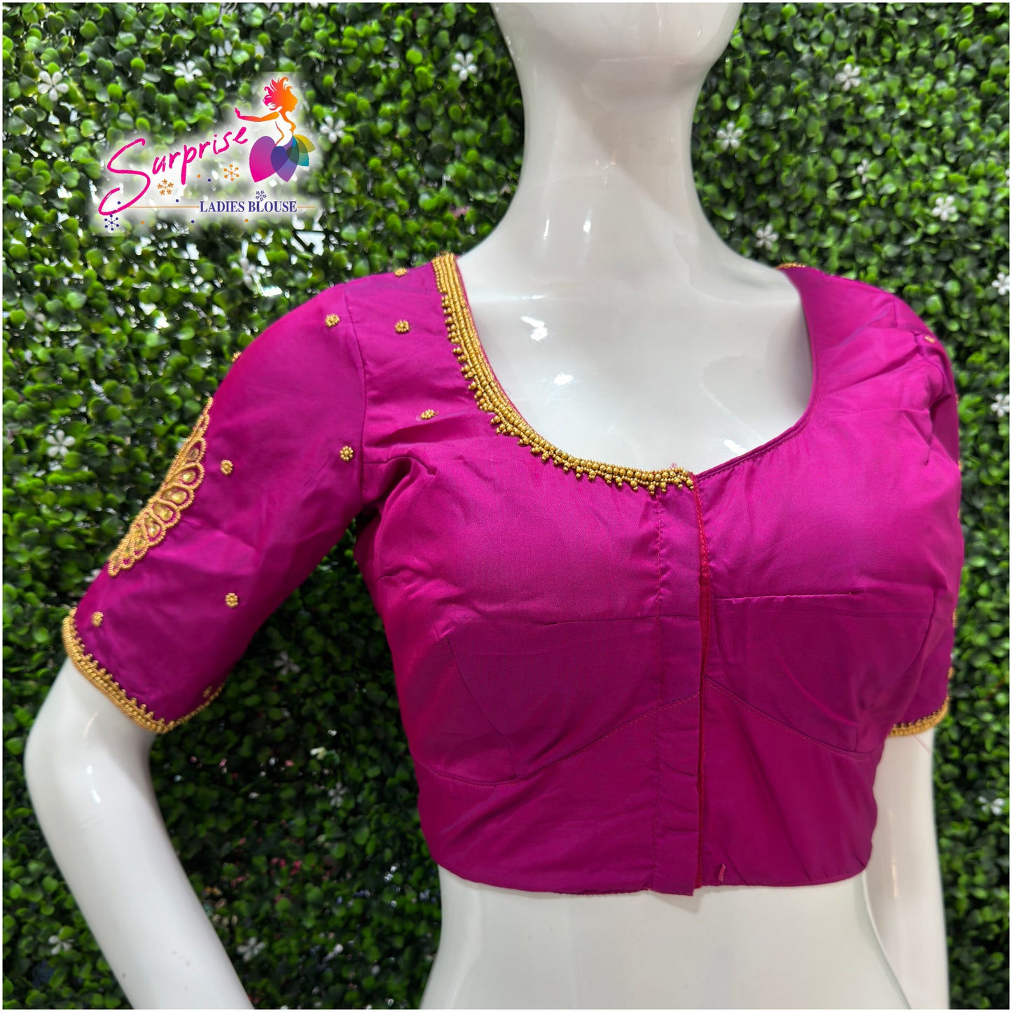 Designer handwork Ari work blouse Pink color