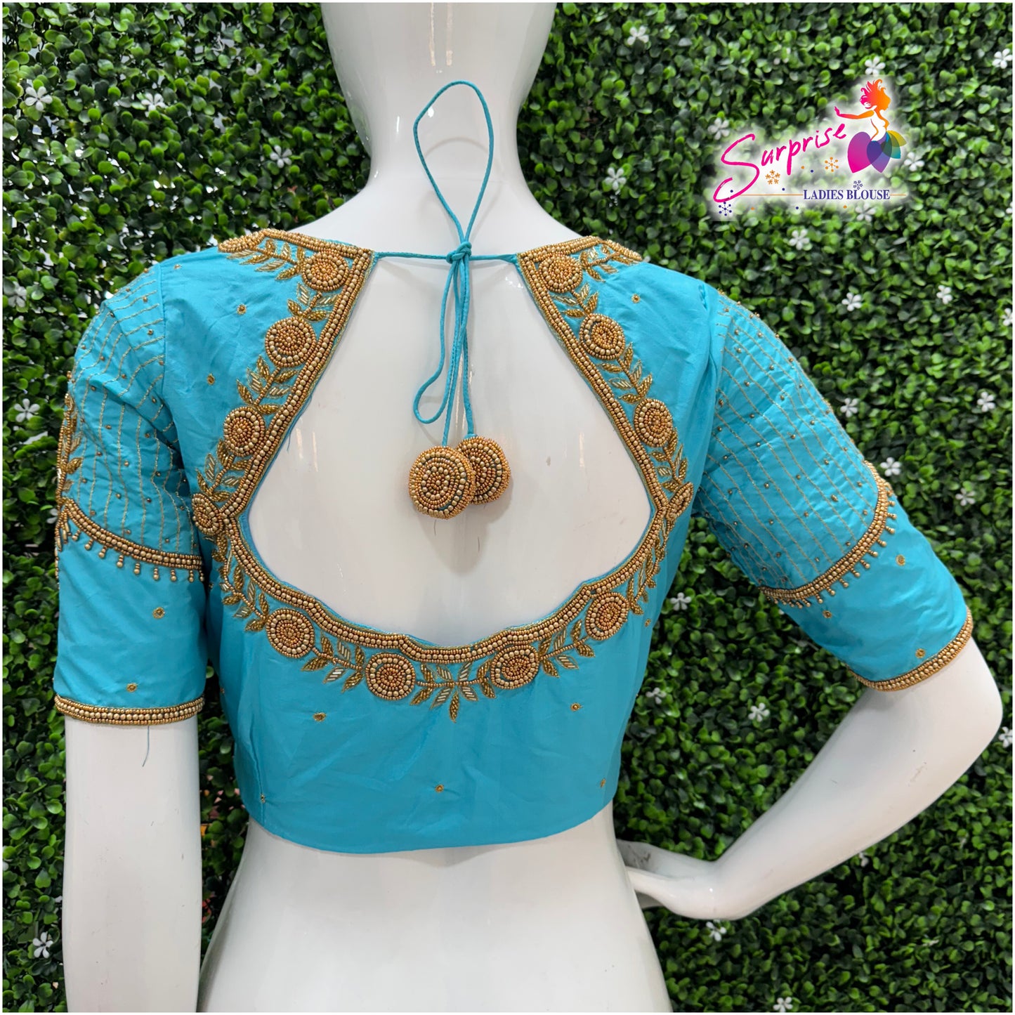 Designer handwork Ari work blouse Blue color