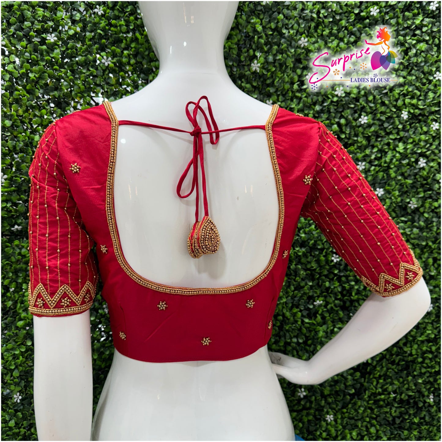 Designer handwork Ari work blouse Red color
