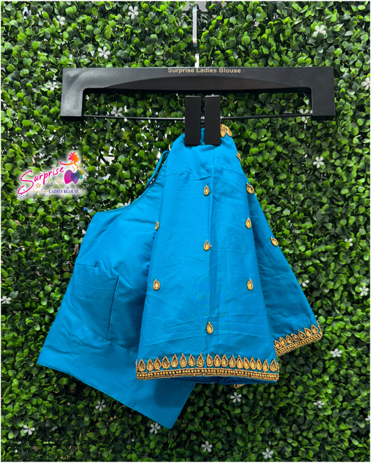 Designer handwork Ari work blouse blue color