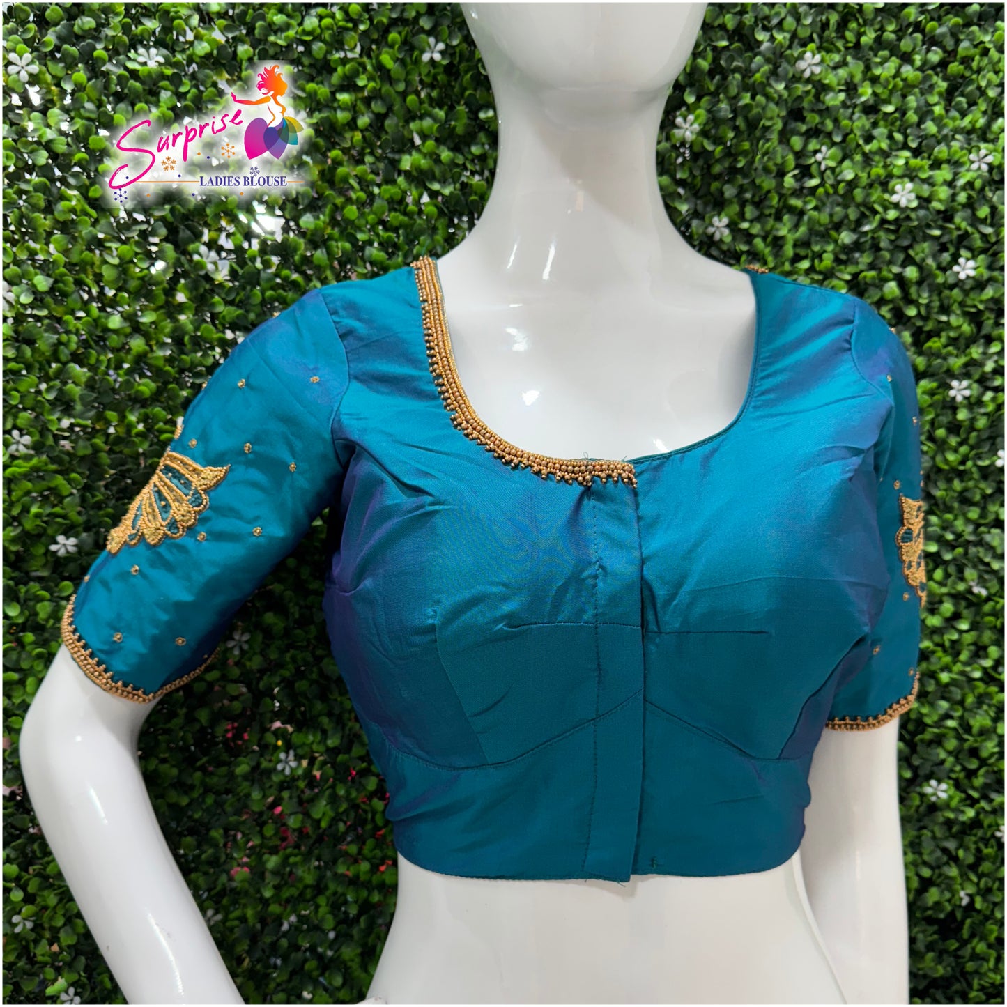 Designer handwork Ari work blouse Blue color