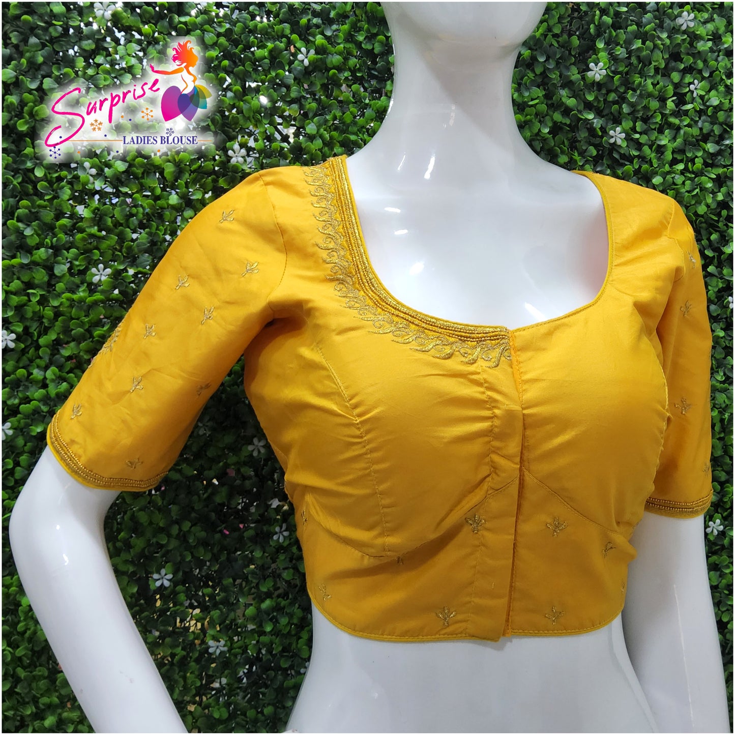 Machine work designer Readymade blouse yellow mustard color
