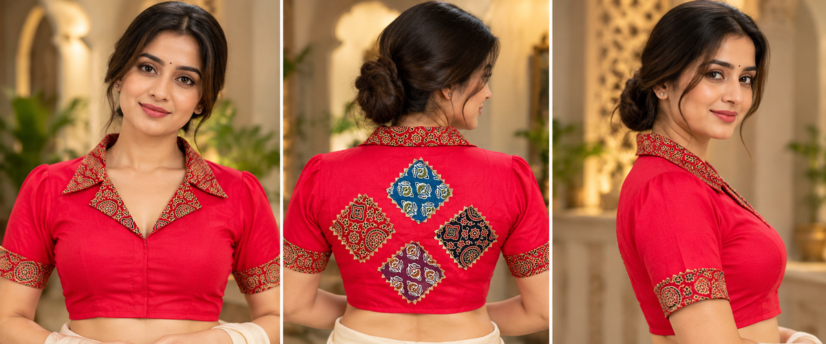 Multicolour Cotton Colar Neck Blouse