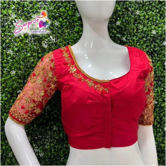 Designer handwork Ari work blouse Red color