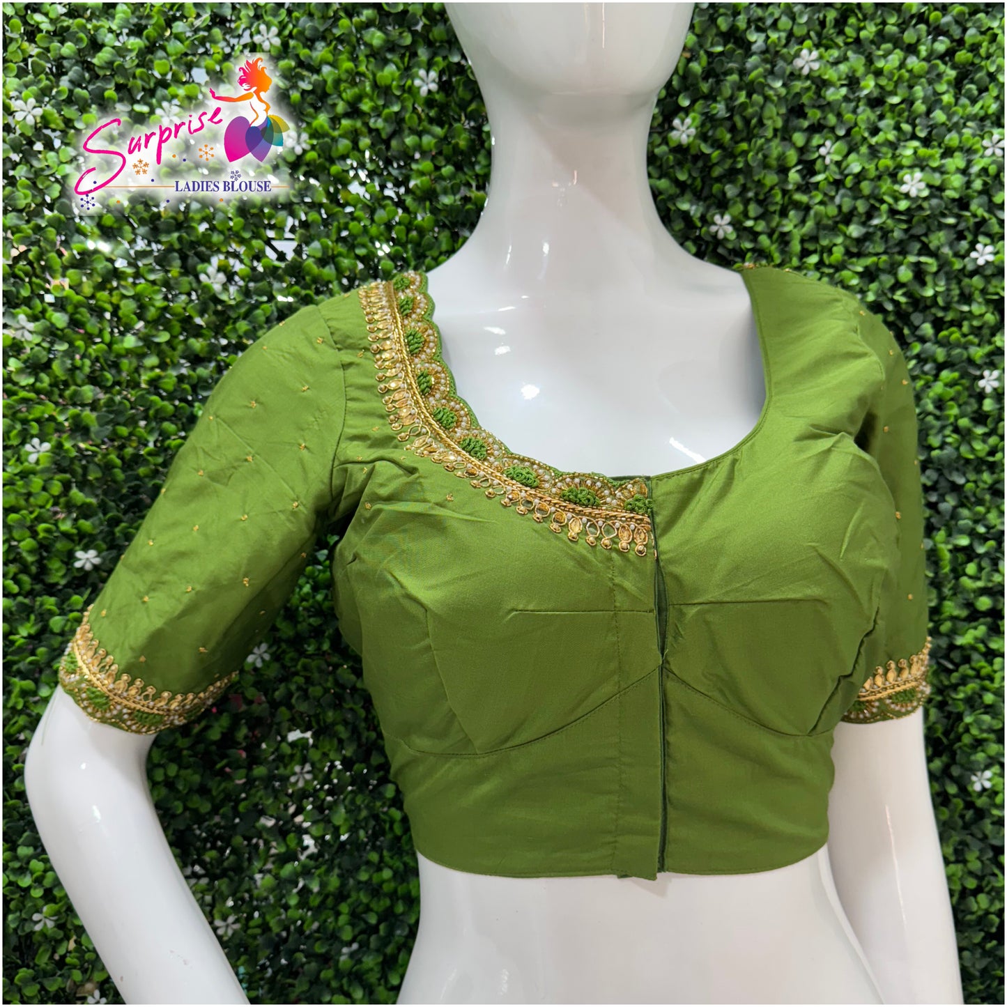 Handwork bridal art work Readymade blouse green color