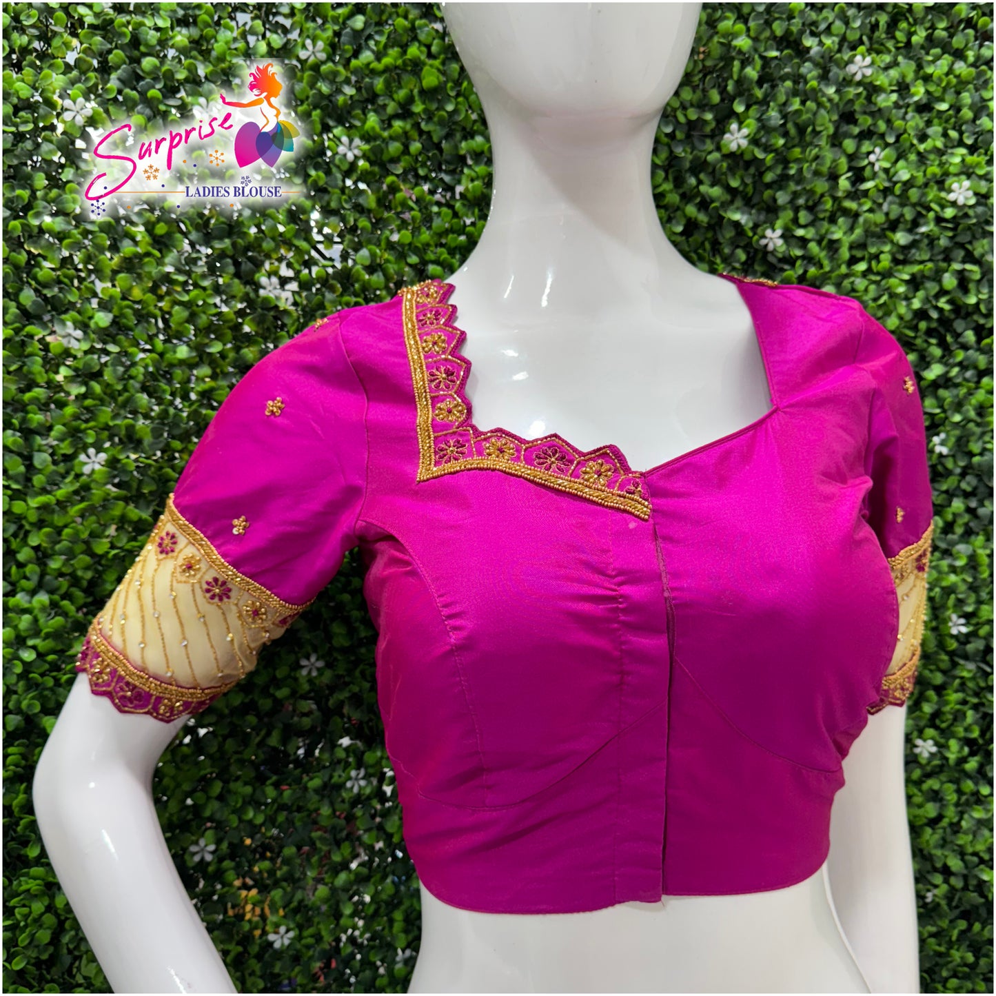 Designer handwork Ari work blouse Pink color