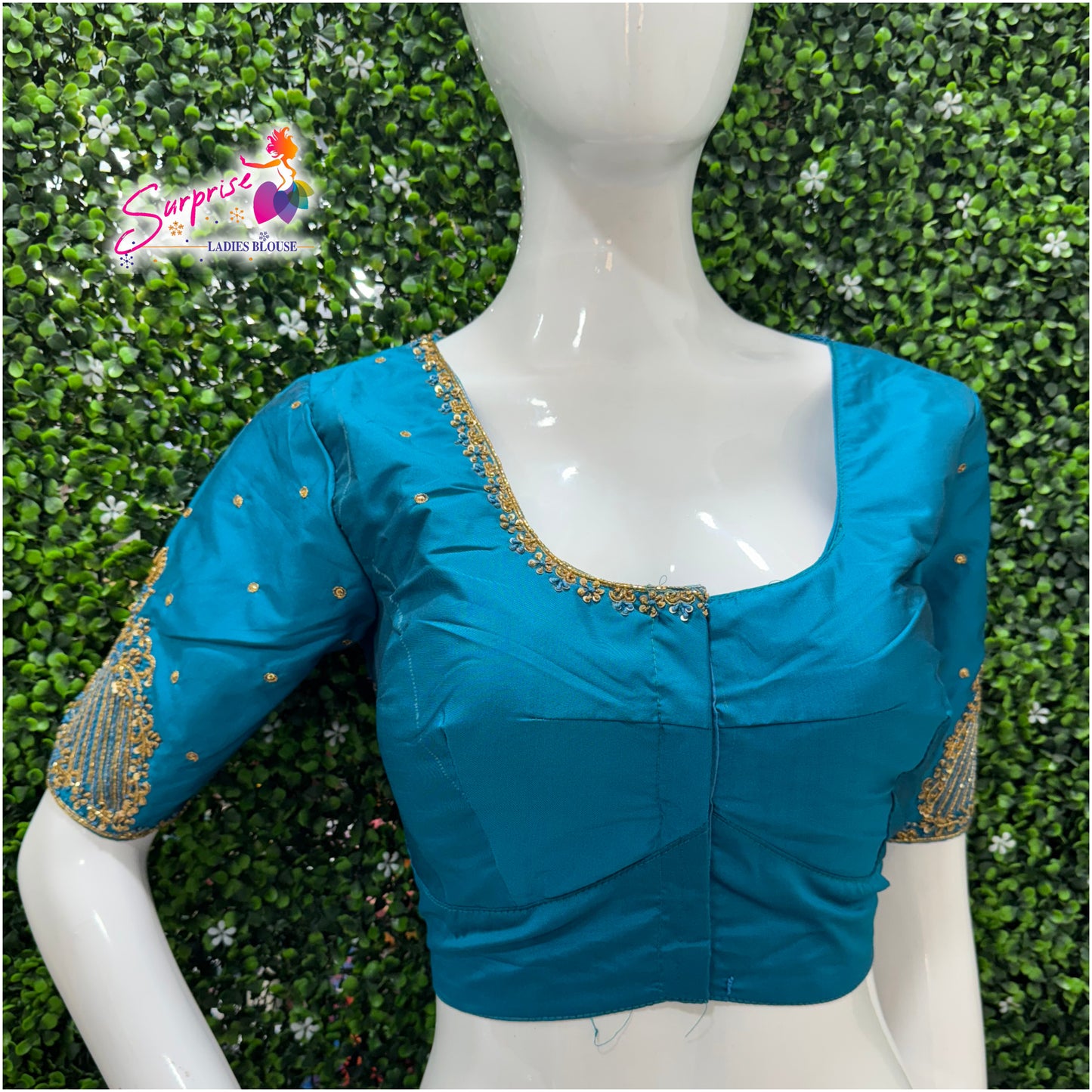 Designer handwork Ari work blouse Blue color