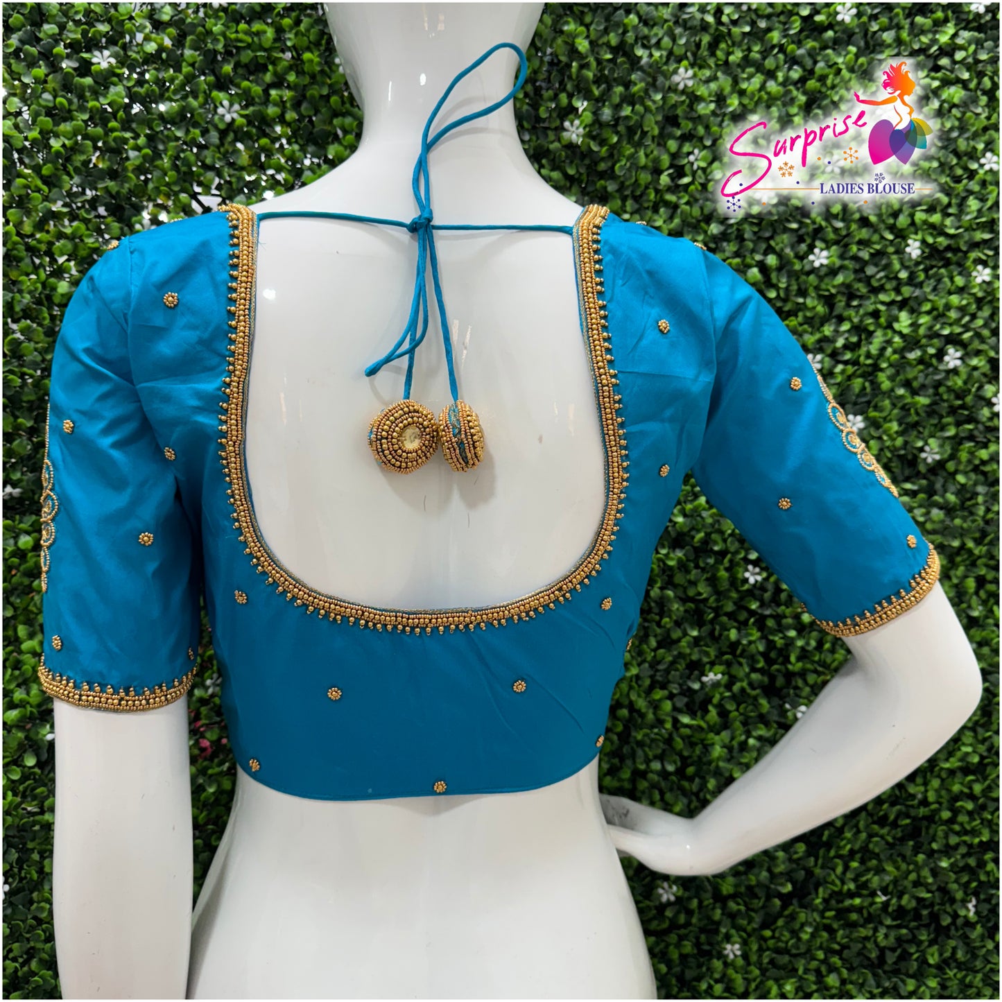 Designer handwork Ari work blouse Blue color