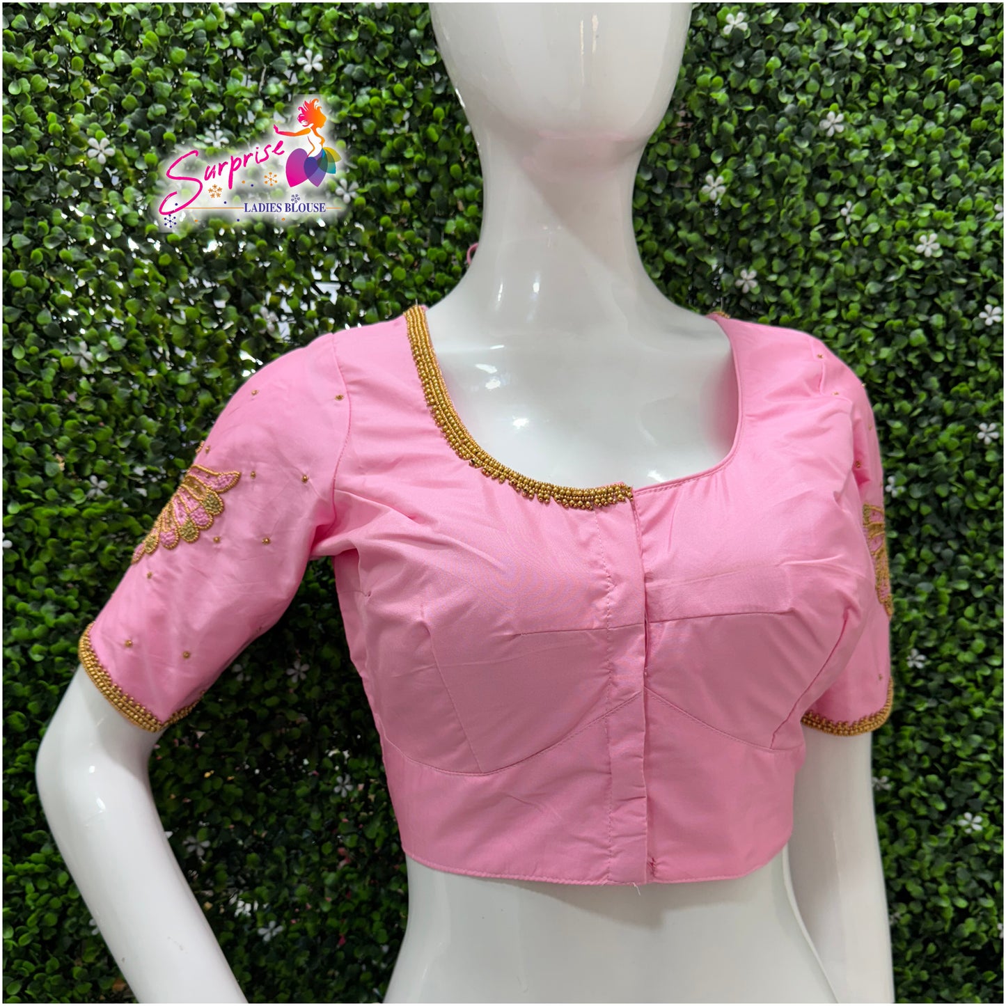 Designer handwork Ari work blouse Baby Pink color