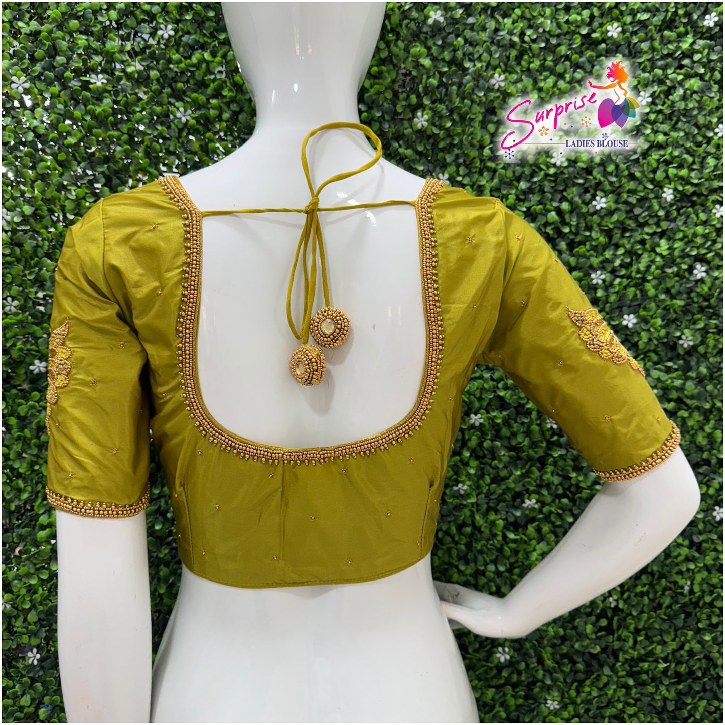 Designer handwork Ari work blouse Green color