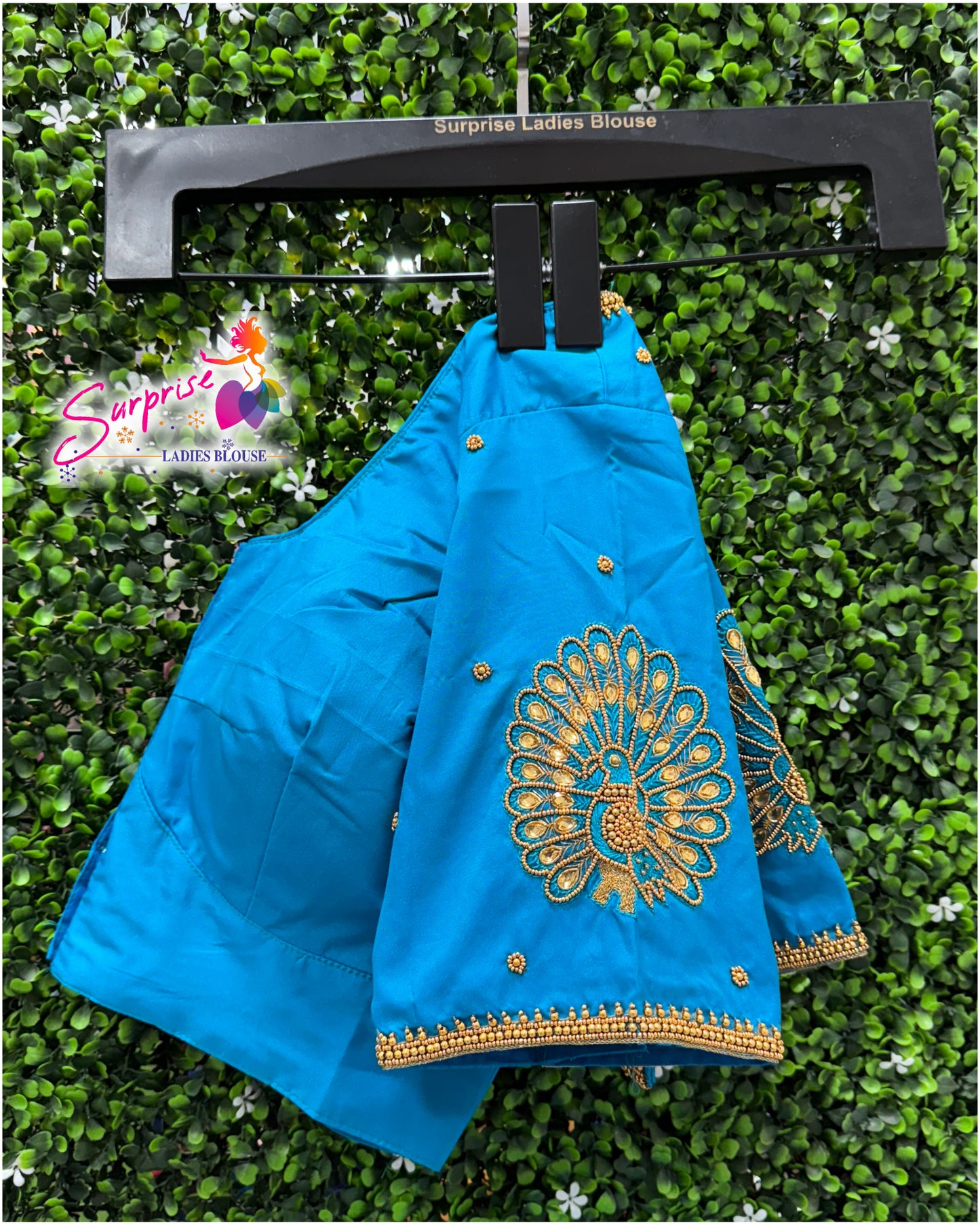 Designer handwork Ari work blouse Blue color