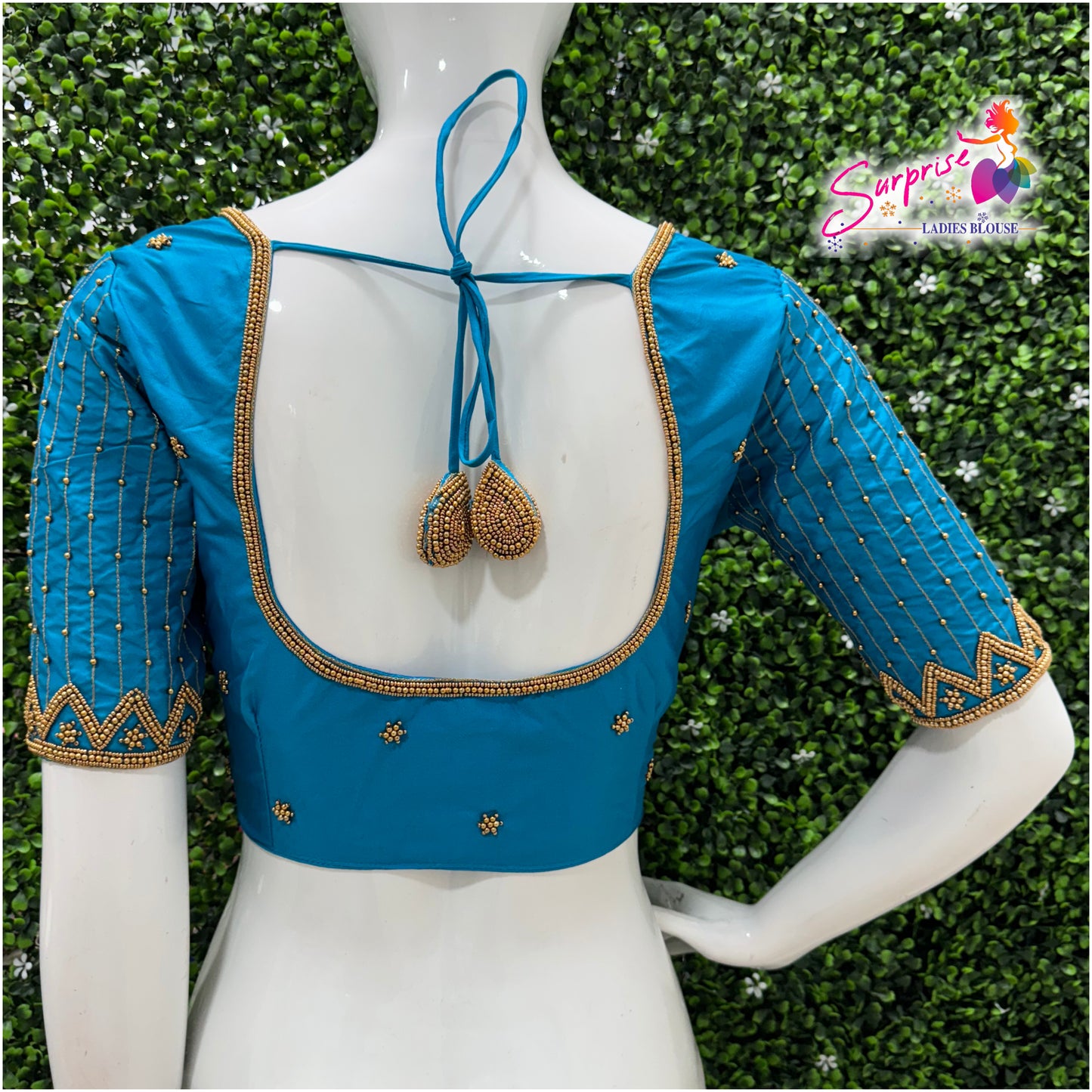 Designer handwork Ari work blouse Blue color