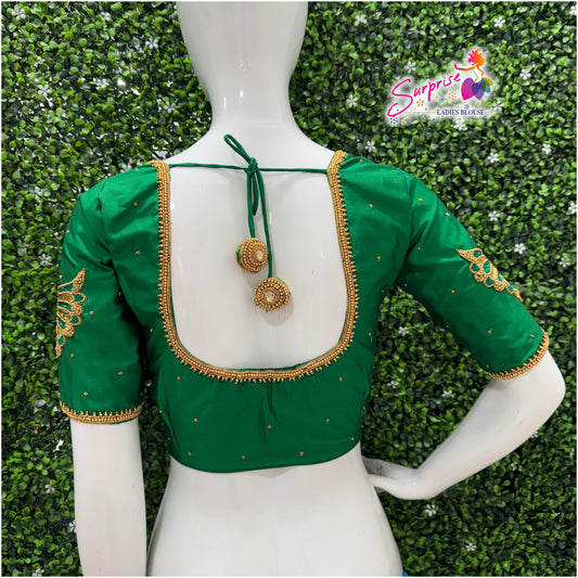 Designer handwork Ari work blouse Green color