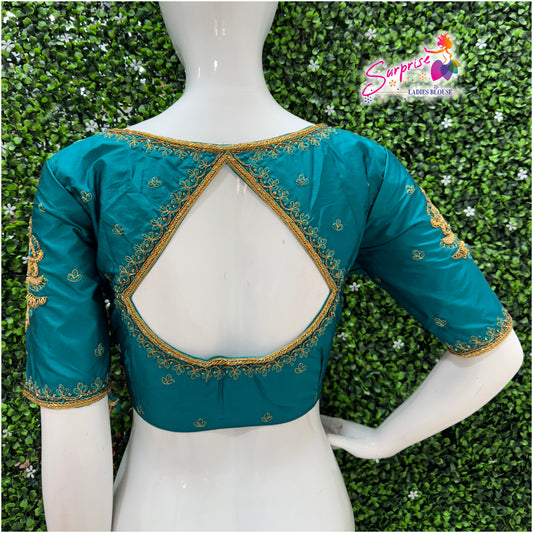 Designer handwork Ari work blouse Blue color