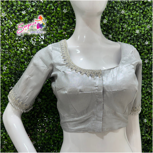 Designer handwork Ari work blouse Silver color