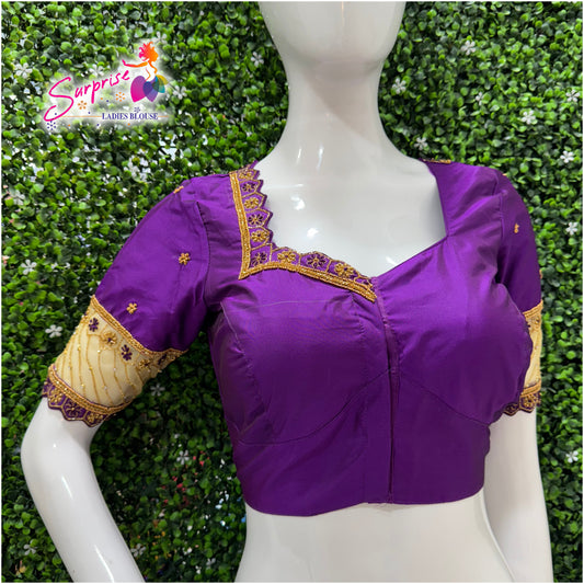 Designer handwork Ari work blouse purple color