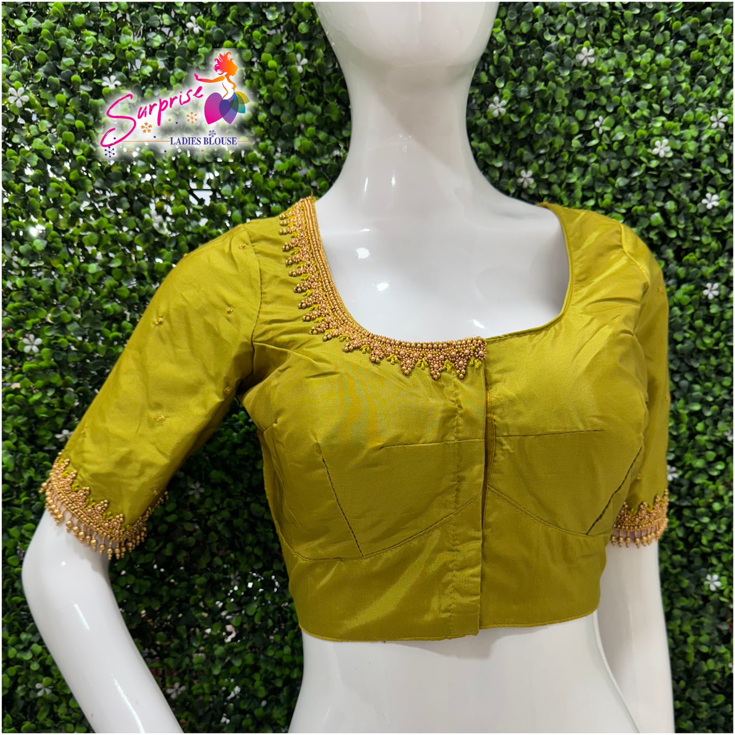 Designer handwork Ari work blouse Green color