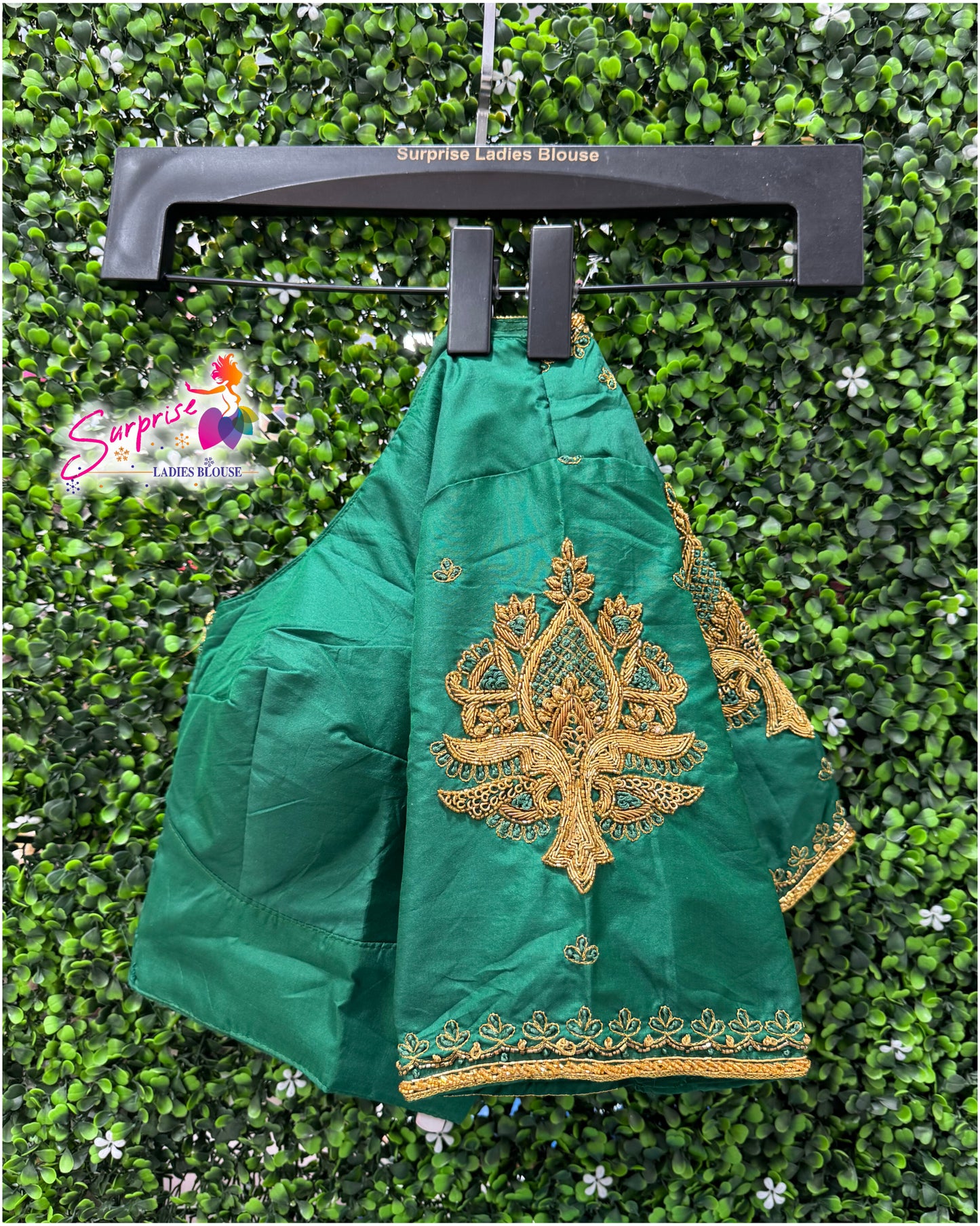 Designer handwork Ari work blouse Green color