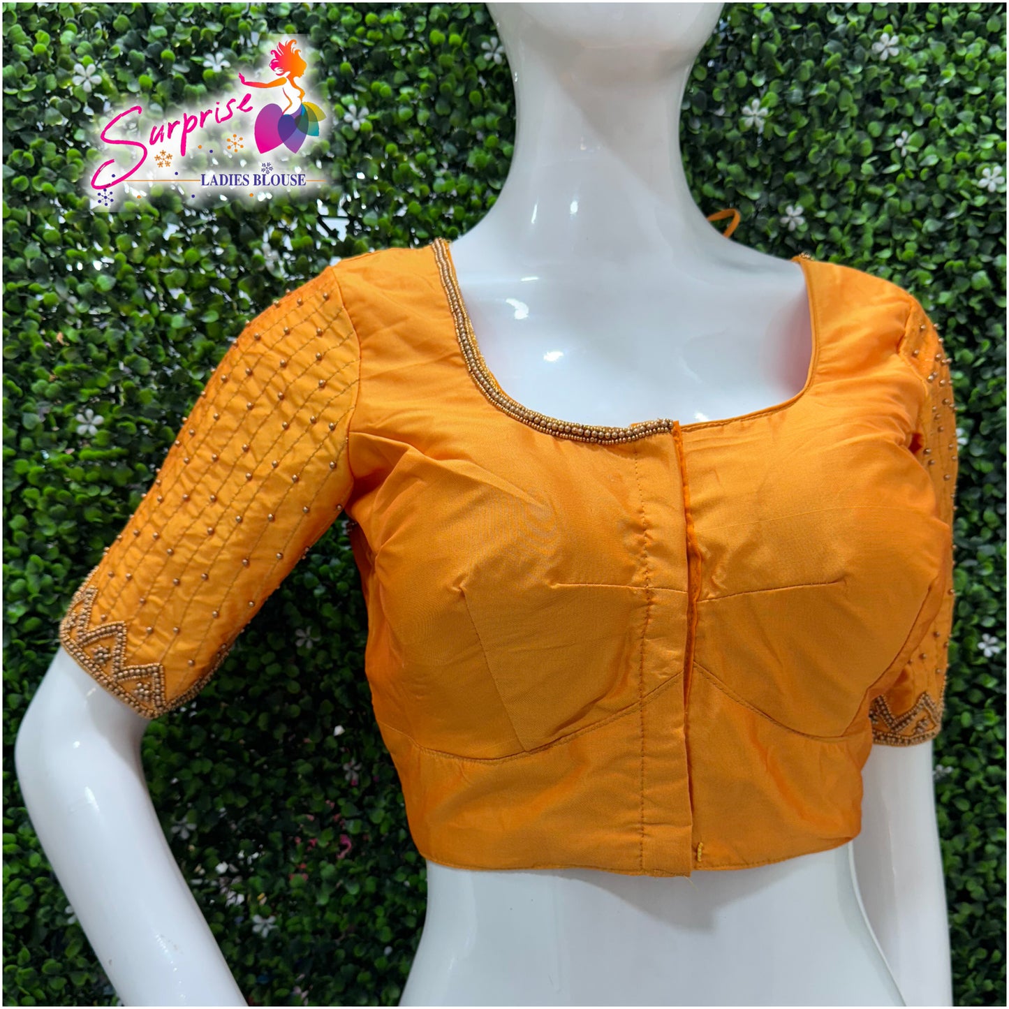 Designer handwork Ari work blouse Yellow mustard color