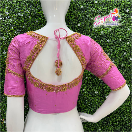Designer handwork Ari work blouse Baby Pink color