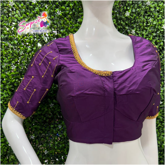 Designer handwork Ari work blouse Purple color