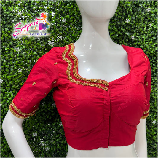 Designer handwork Ari work blouse Red color
