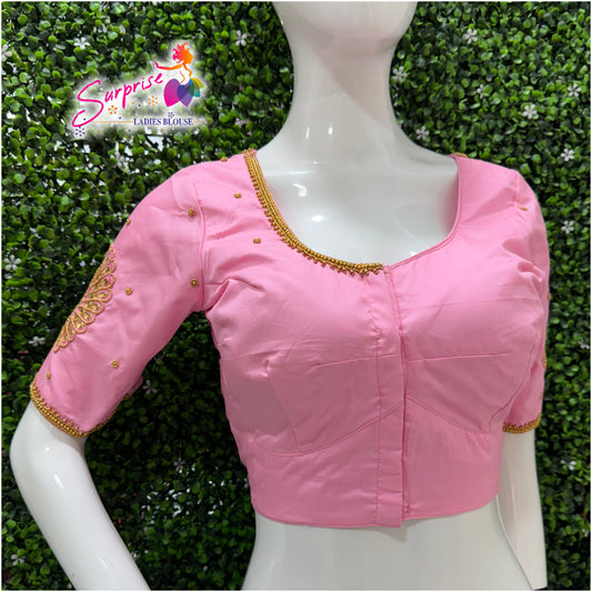 Designer handwork Ari work blouse Baby pink color