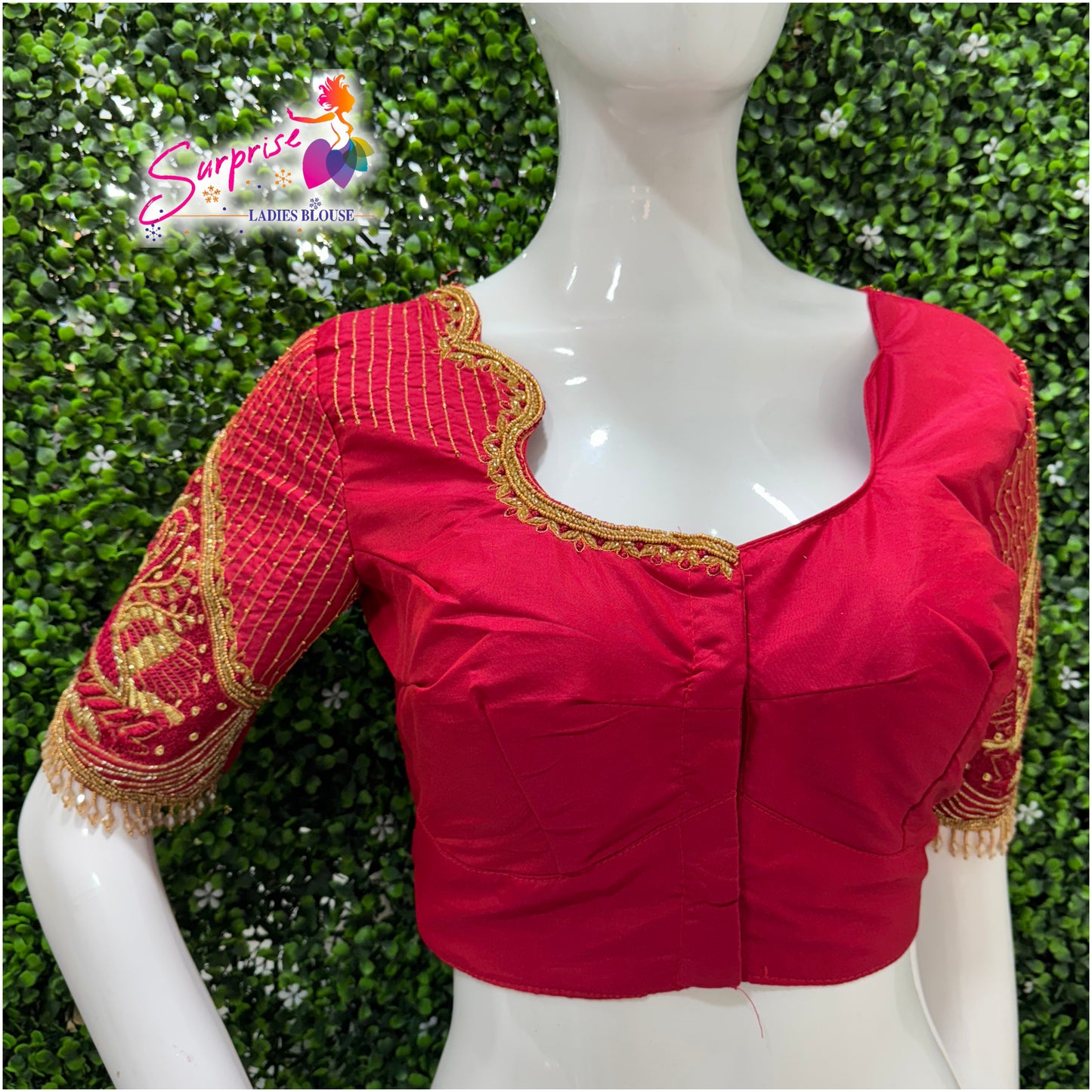 Designer handwork Ari work blouse Red color