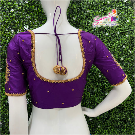 Designer handwork Ari work blouse Purple color
